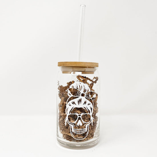 16 oz Beer Can Glass | Mom Life Skull - sonder and wolf