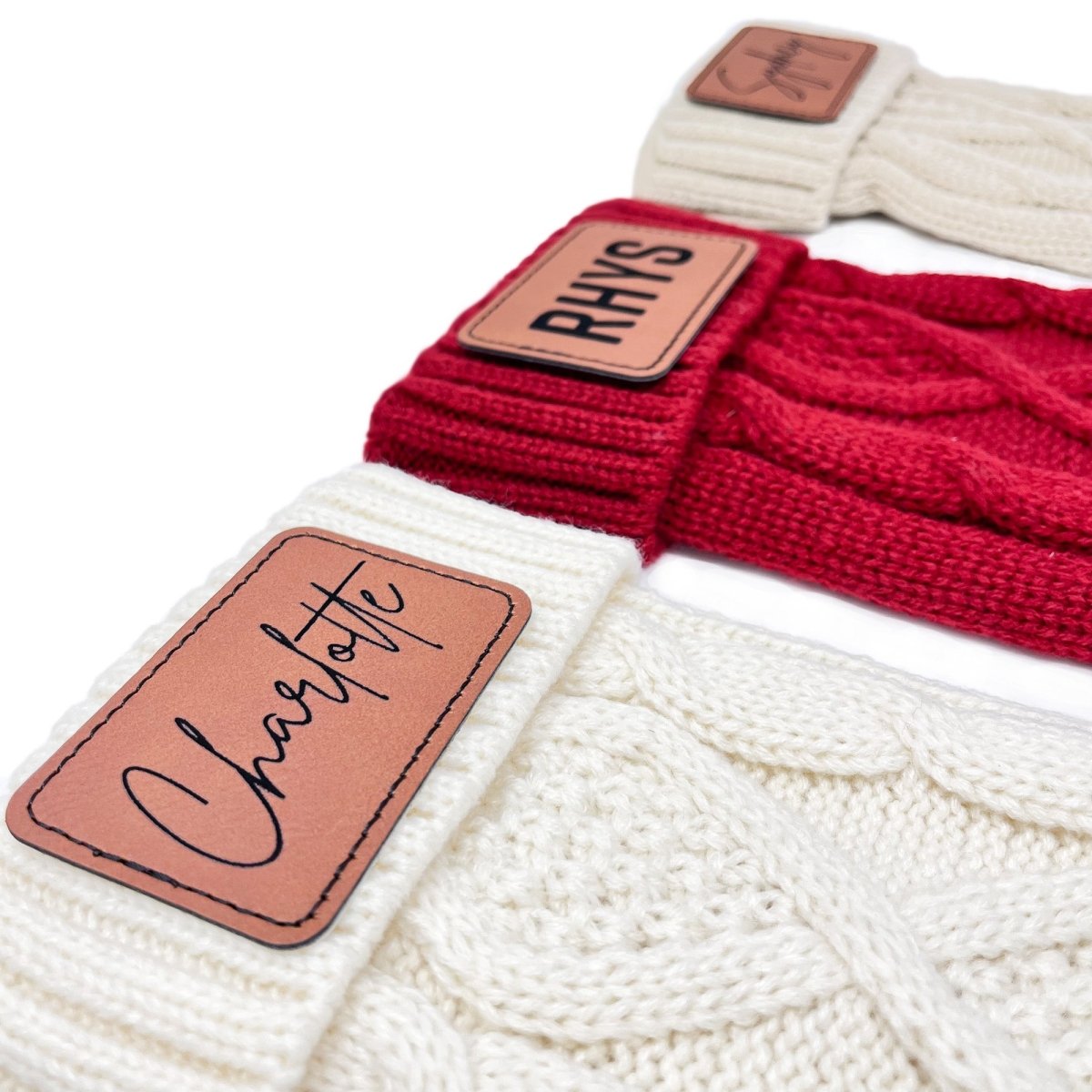 Personalized Christmas Stockings with Engraved Leather Patch - sonder and wolf