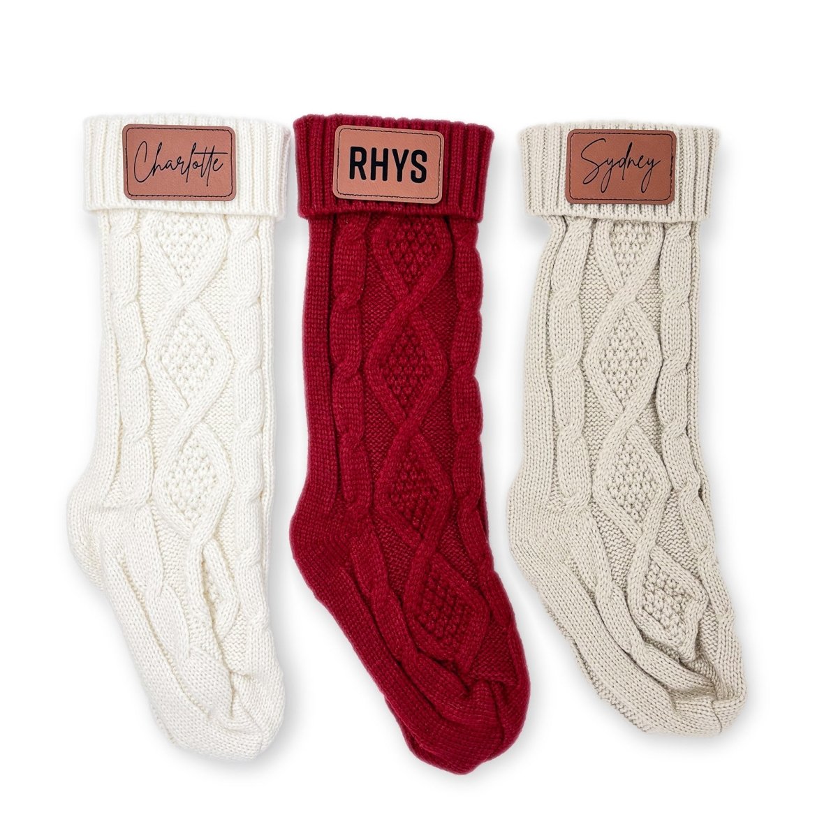 Personalized Christmas Stockings with Engraved Leather Patch - sonder and wolf