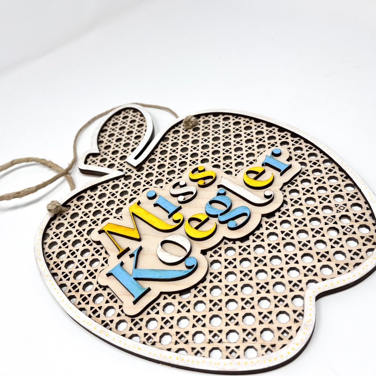 Personalized Rattan Teacher Apple Sign - sonder and wolf