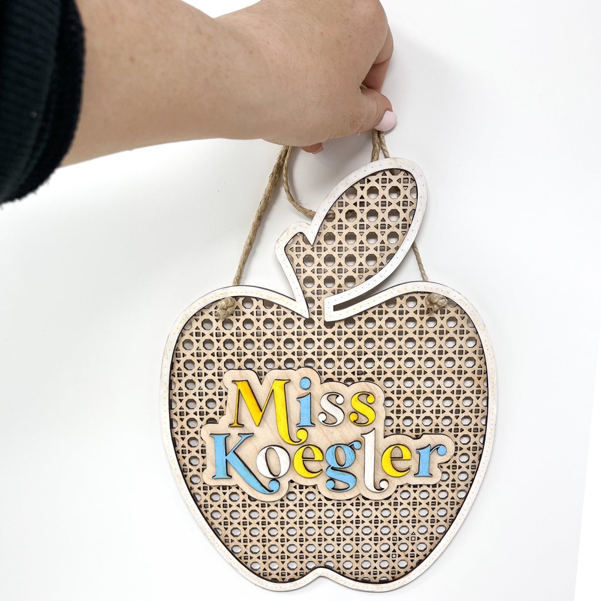 Personalized Rattan Teacher Apple Sign - sonder and wolf