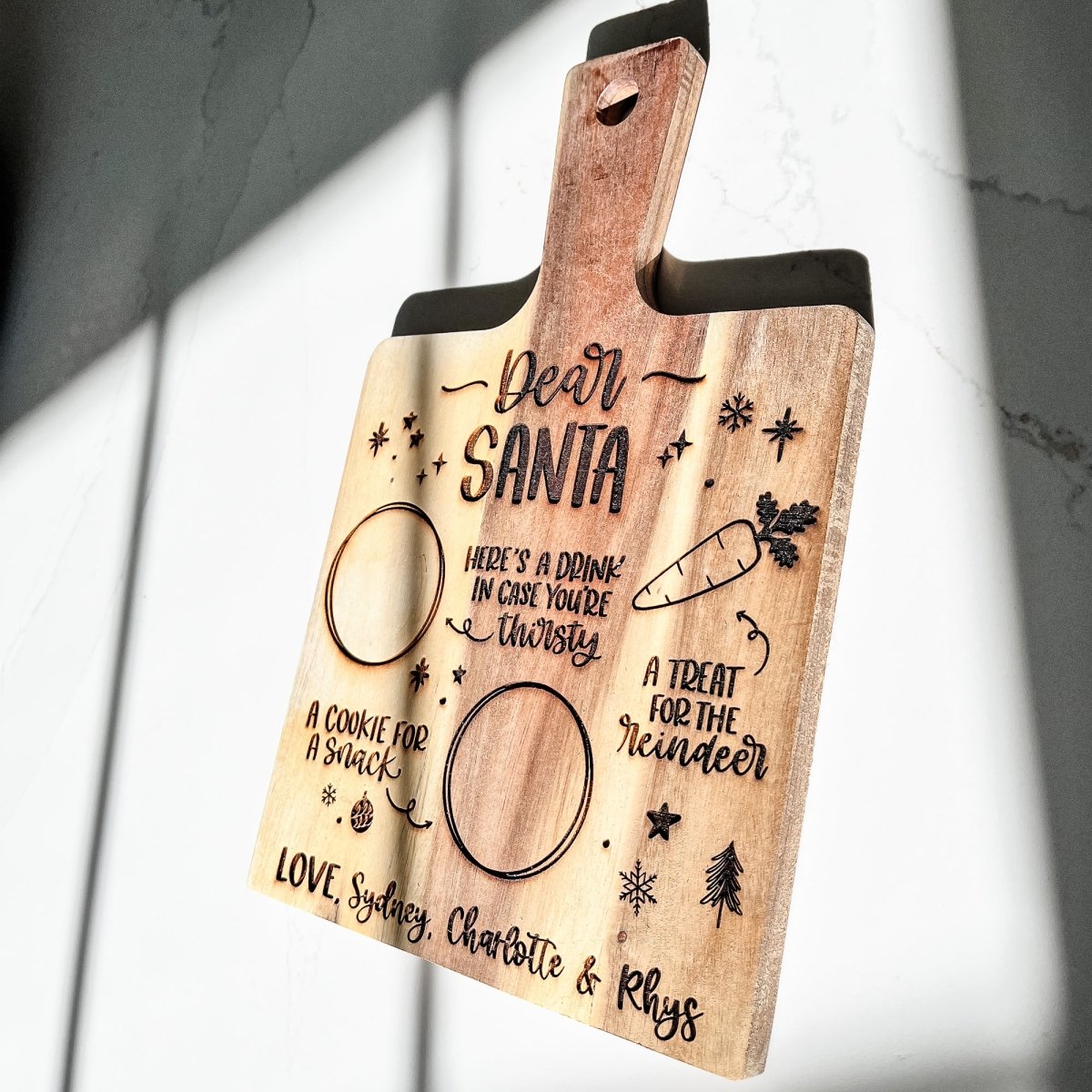 Personalized wood Santa tray cutting board - Santa treat board - sonder and wolf