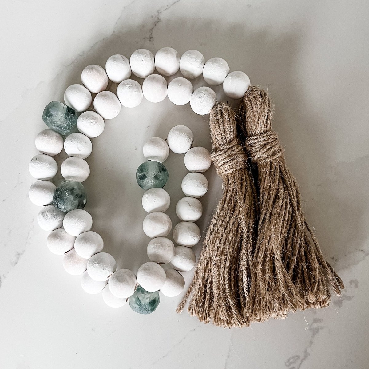 Whitewashed Wood Bead Garland with Jumbo Gray Recycled Glass Beads - sonder and wolf