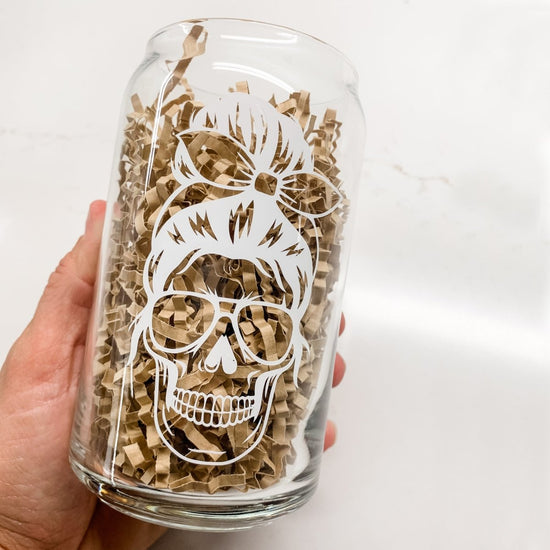 Load image into Gallery viewer, 16 oz Beer Can Glass | Mom Life Skull - sonder and wolf
