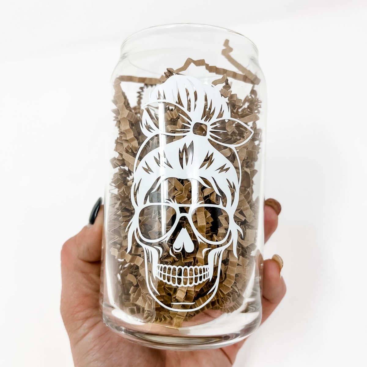16 oz Beer Can Glass | Mom Life Skull - sonder and wolf