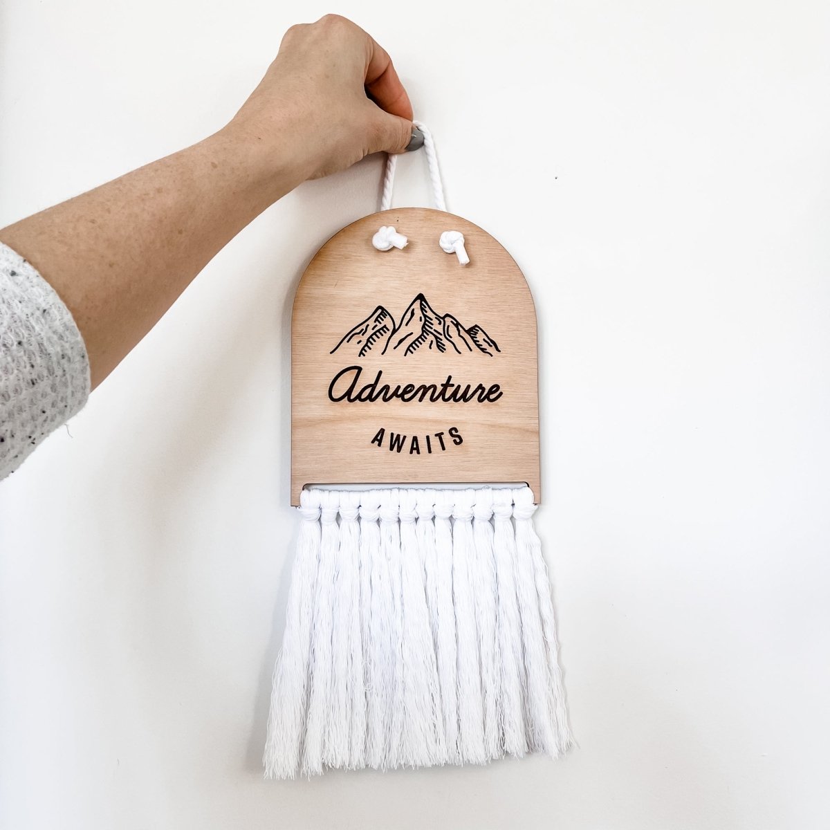 Adventure Awaits Half Moon Macrame Sign - sonder and wolf