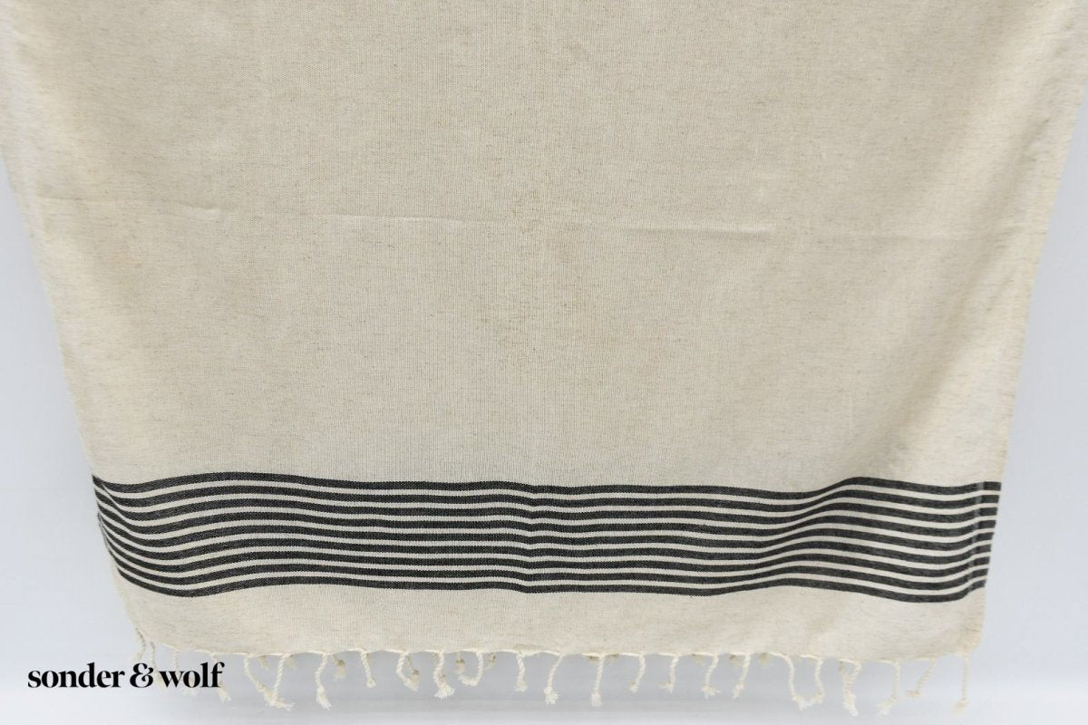 Black Stripe & Tan Linen Towel | Beach Towel - sonder and wolf