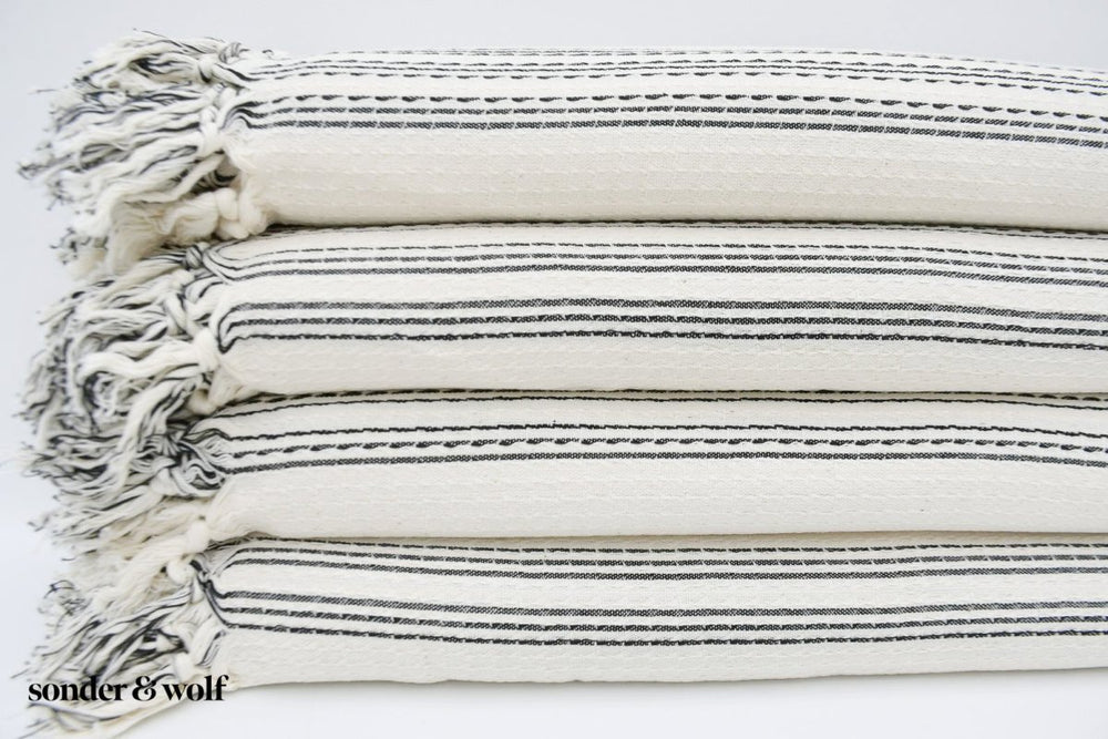 
                  
                    Black & White 3 Stripe | Beach Towel - sonder and wolf
                  
                