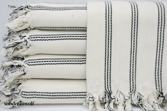 Turkish Towel Solid Black Stripe
