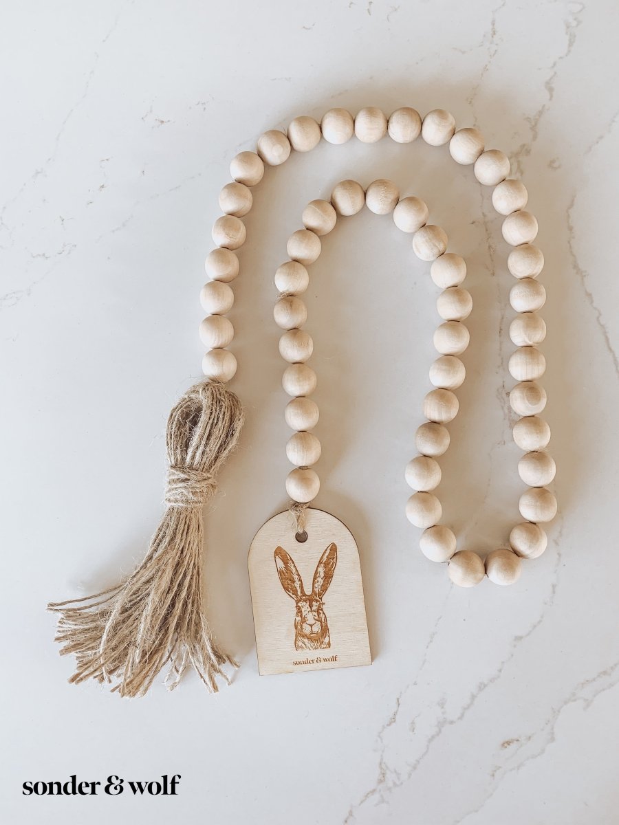 Bunny Wood Bead Garland with Jute Tassel - sonder and wolf