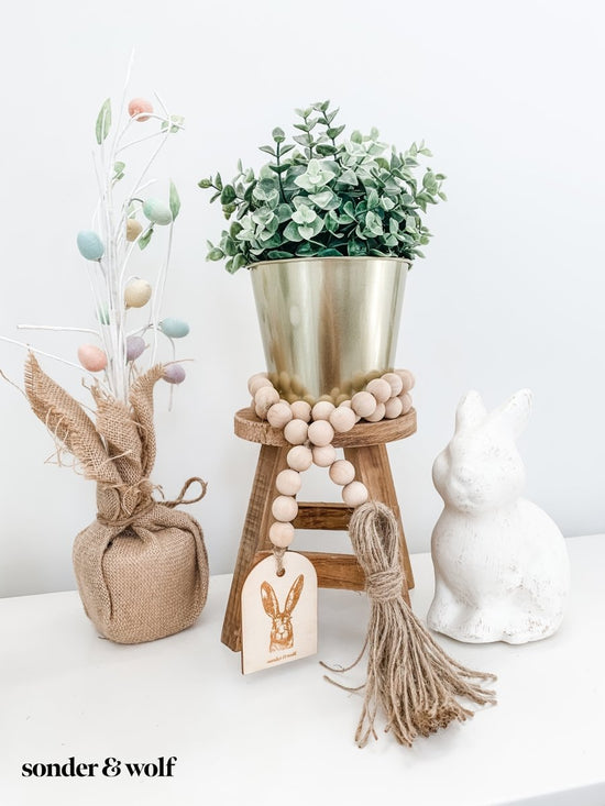 Bunny Wood Bead Garland with Jute Tassel - sonder and wolf
