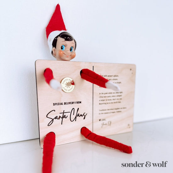 Elf Arrival Personalised Wooden Postcard - sonder and wolf