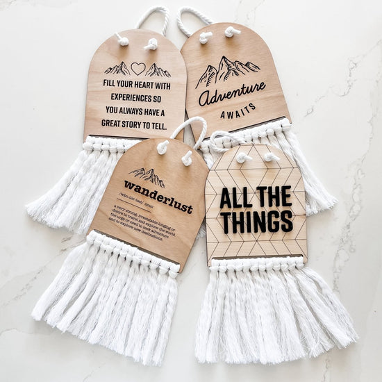 Fill your heart with experiences Half Moon Macrame Sign - sonder and wolf