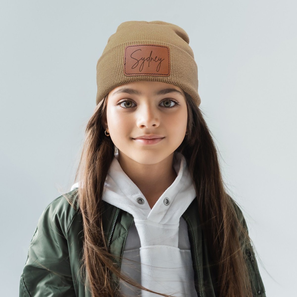 Personalized Beanie with Engraved Leather Patch - sonder and wolf