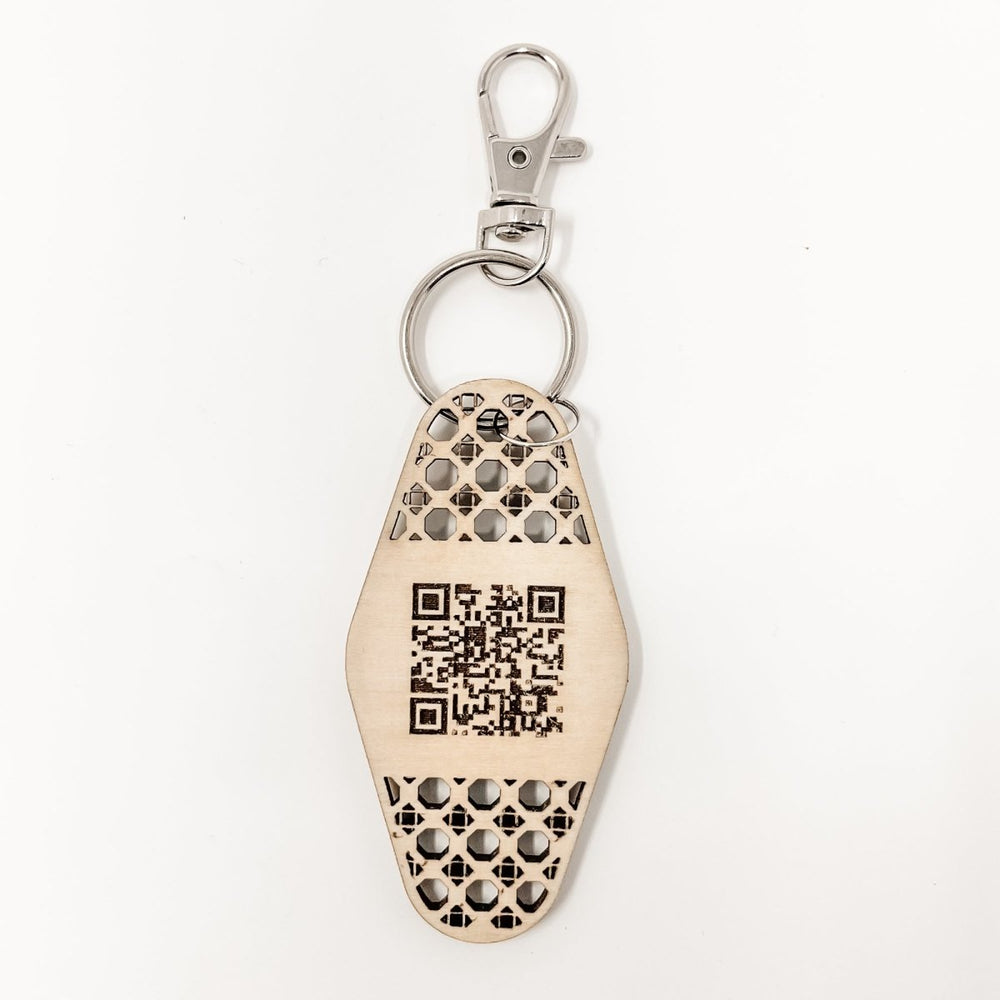 
                  
                    Personalized Business Rattan Keychain with QR Code - sonder and wolf
                  
                
