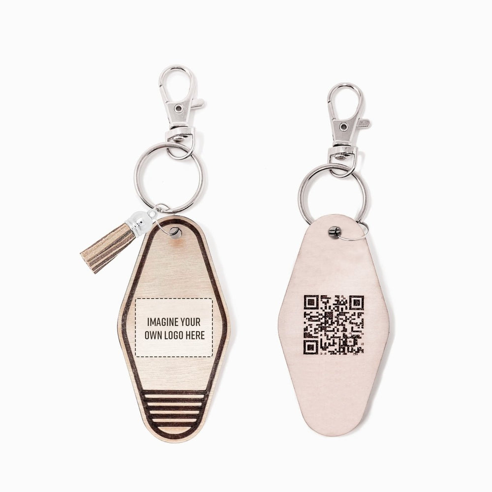 
                  
                    Personalized Business Rattan Keychain with QR Code - sonder and wolf
                  
                