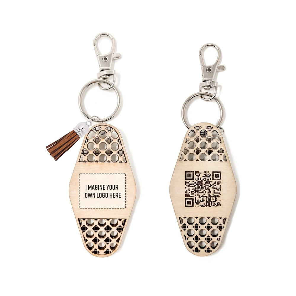 
                  
                    Personalized Business Rattan Keychain with QR Code - sonder and wolf
                  
                