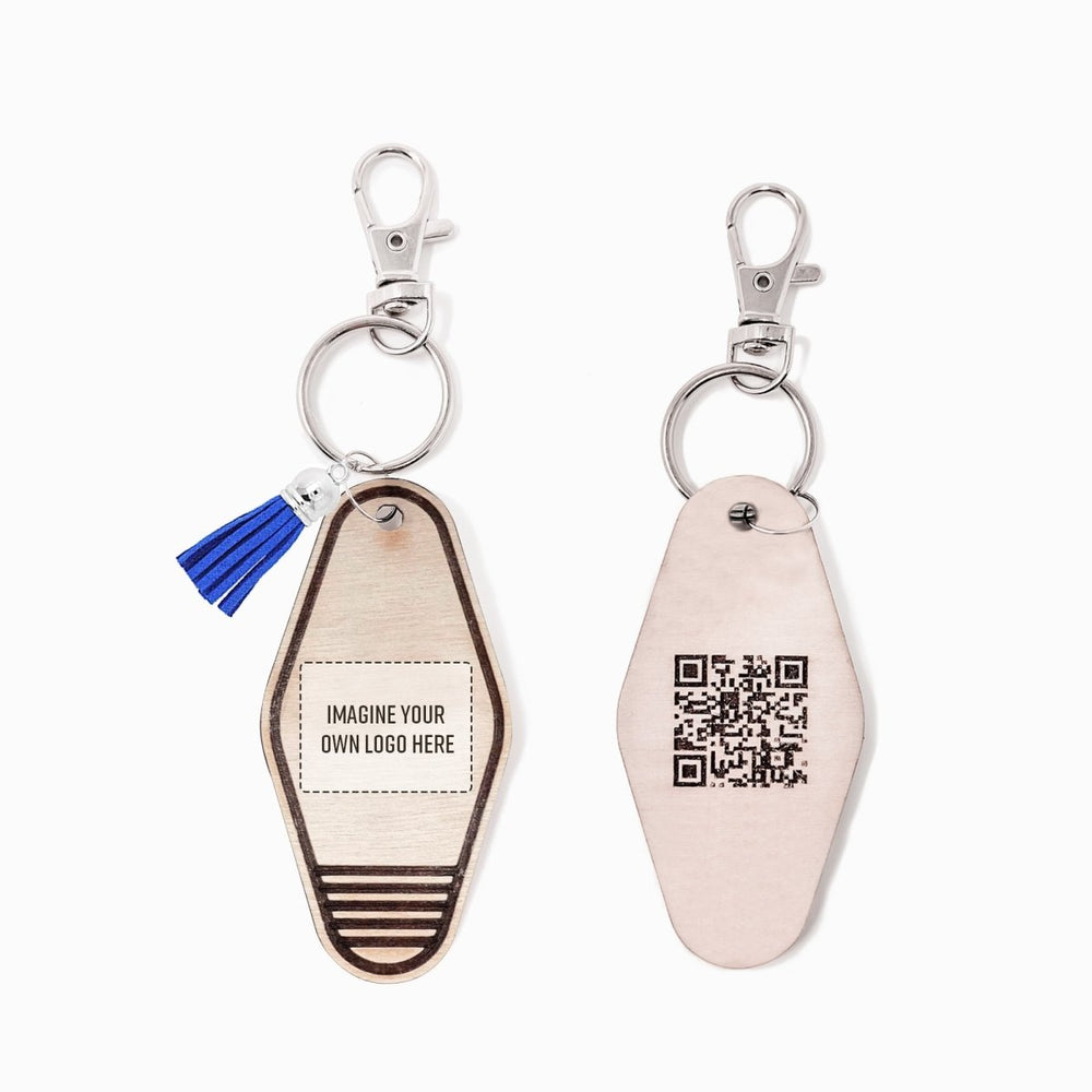 
                  
                    Personalized Business Rattan Keychain with QR Code - sonder and wolf
                  
                