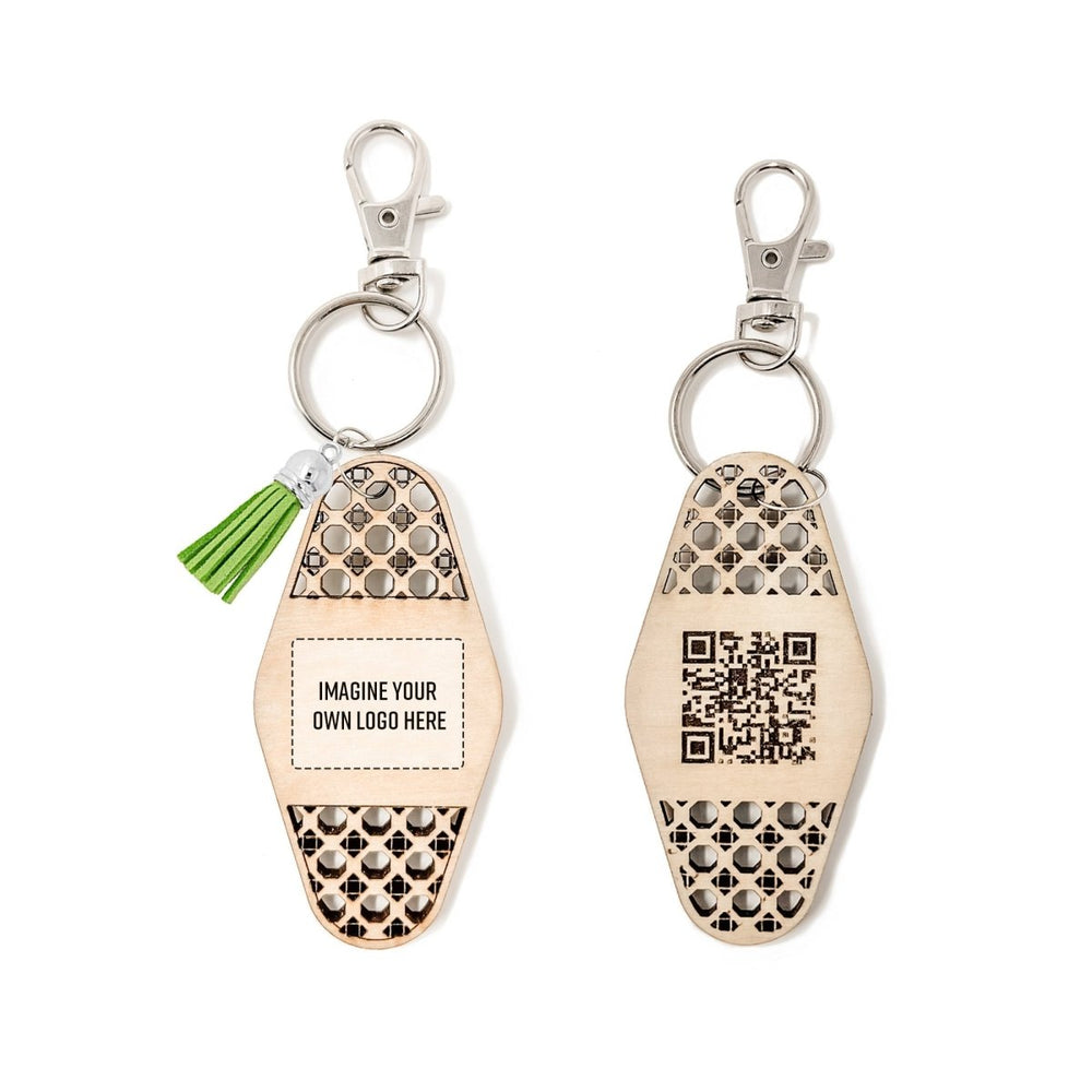 
                  
                    Personalized Business Rattan Keychain with QR Code - sonder and wolf
                  
                