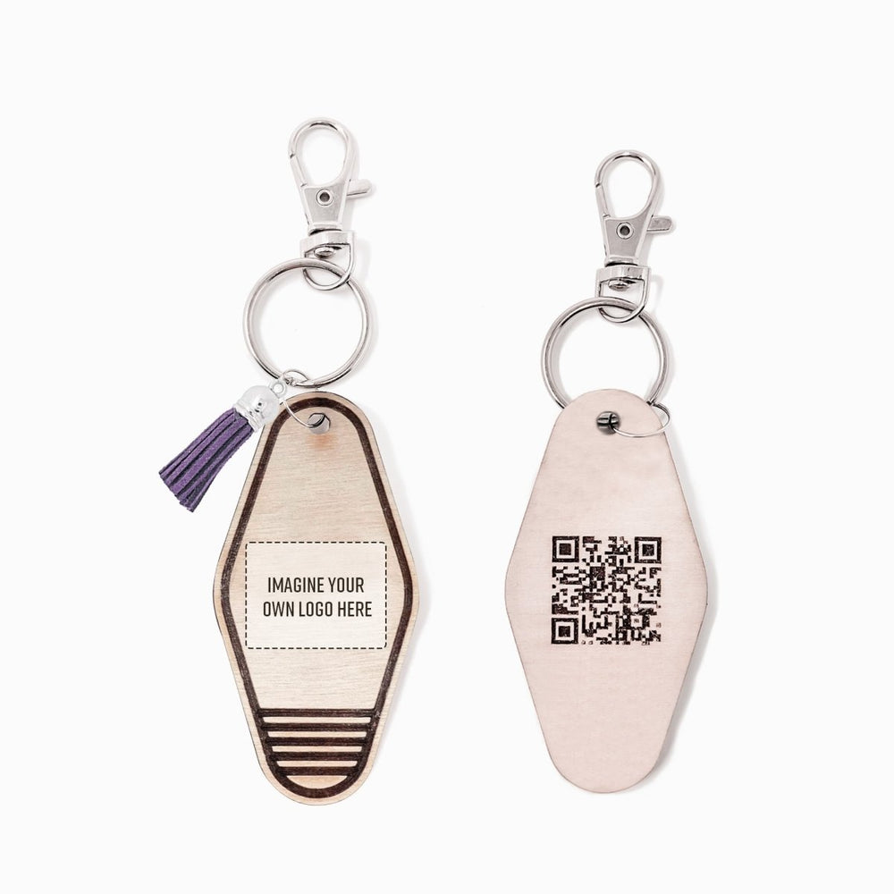 
                  
                    Personalized Business Rattan Keychain with QR Code - sonder and wolf
                  
                