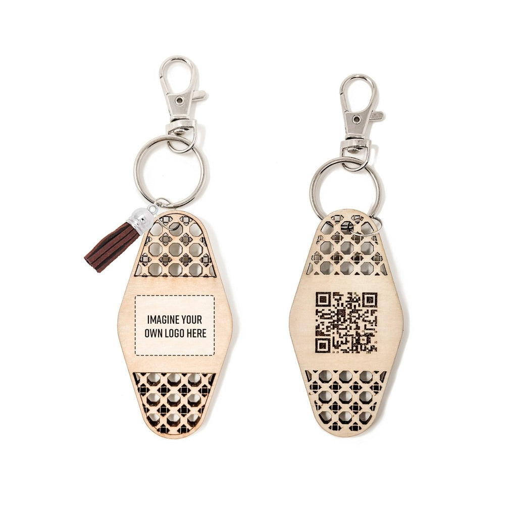 
                  
                    Personalized Business Rattan Keychain with QR Code - sonder and wolf
                  
                