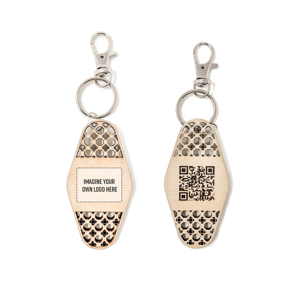 
                  
                    Personalized Business Rattan Keychain with QR Code - sonder and wolf
                  
                