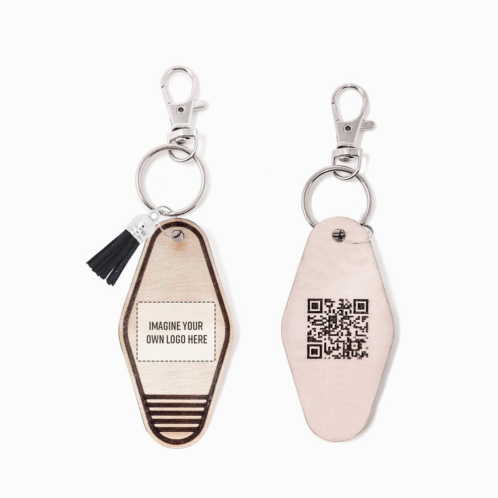 
                  
                    Personalized Business Rattan Keychain with QR Code - sonder and wolf
                  
                