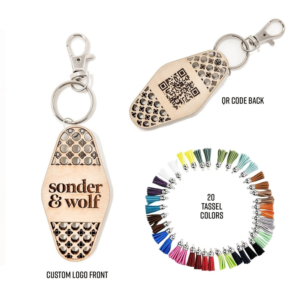 Personalized Business Rattan Keychain with QR Code - sonder and wolf