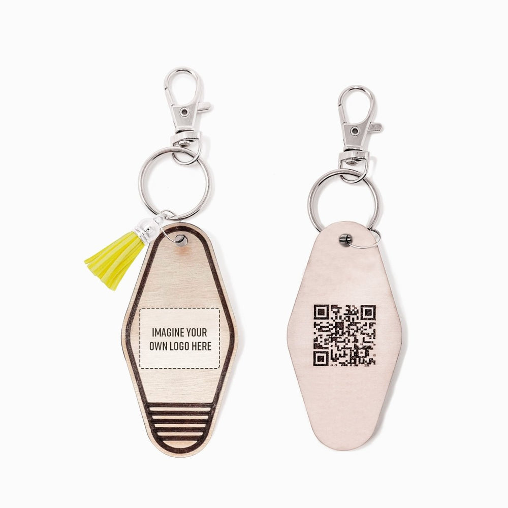 
                  
                    Personalized Business Rattan Keychain with QR Code - sonder and wolf
                  
                