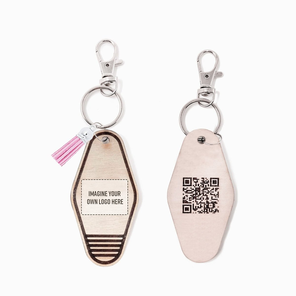 
                  
                    Personalized Business Rattan Keychain with QR Code - sonder and wolf
                  
                