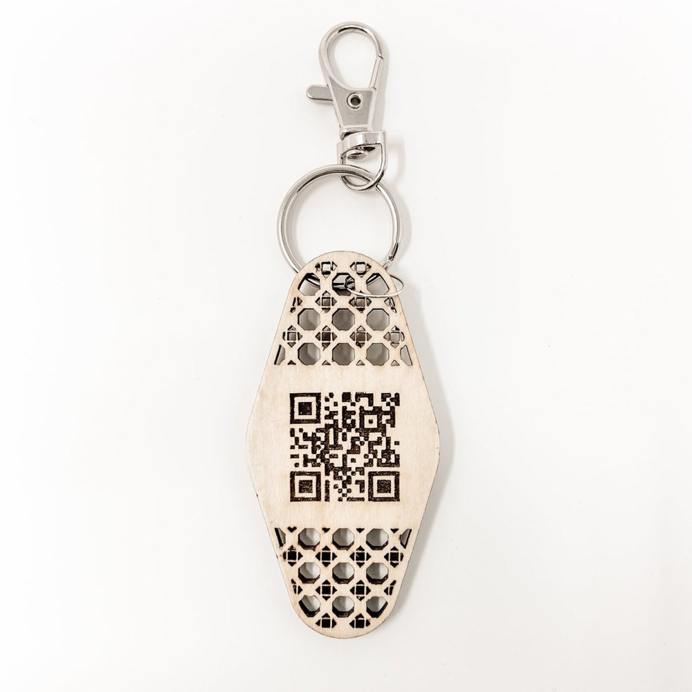 
                  
                    Personalized Business Rattan Keychain with QR Code - sonder and wolf
                  
                