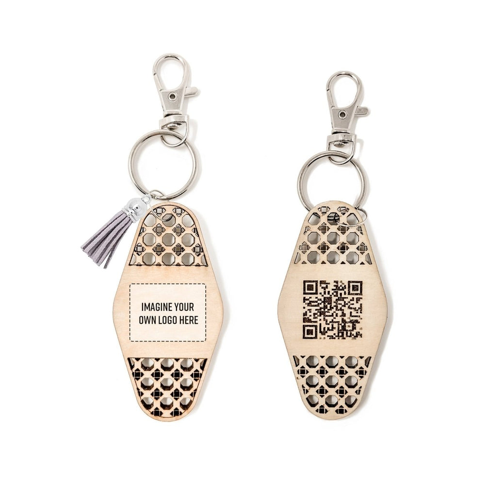 
                  
                    Personalized Business Rattan Keychain with QR Code - sonder and wolf
                  
                