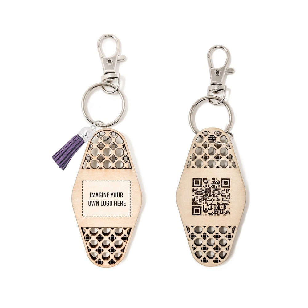 
                  
                    Personalized Business Rattan Keychain with QR Code - sonder and wolf
                  
                