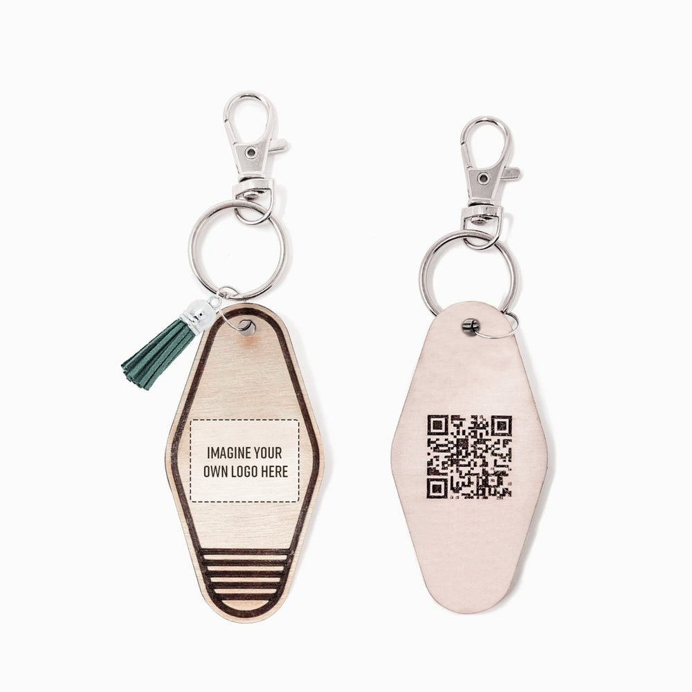 
                  
                    Personalized Business Rattan Keychain with QR Code - sonder and wolf
                  
                