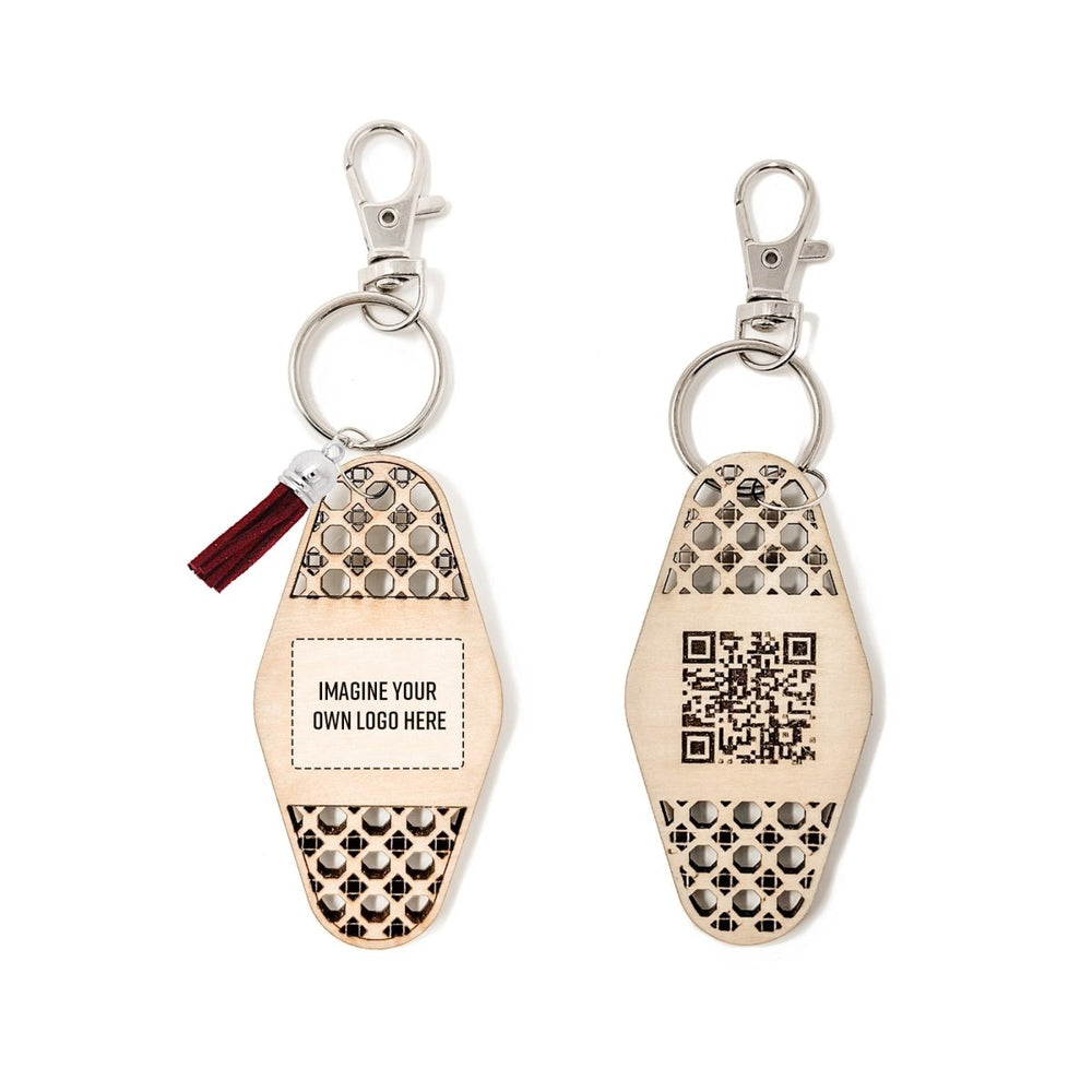 
                  
                    Personalized Business Rattan Keychain with QR Code - sonder and wolf
                  
                