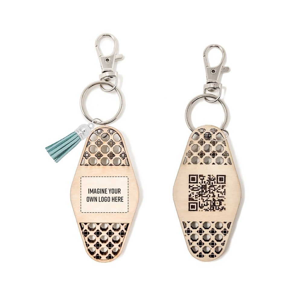 
                  
                    Personalized Business Rattan Keychain with QR Code - sonder and wolf
                  
                