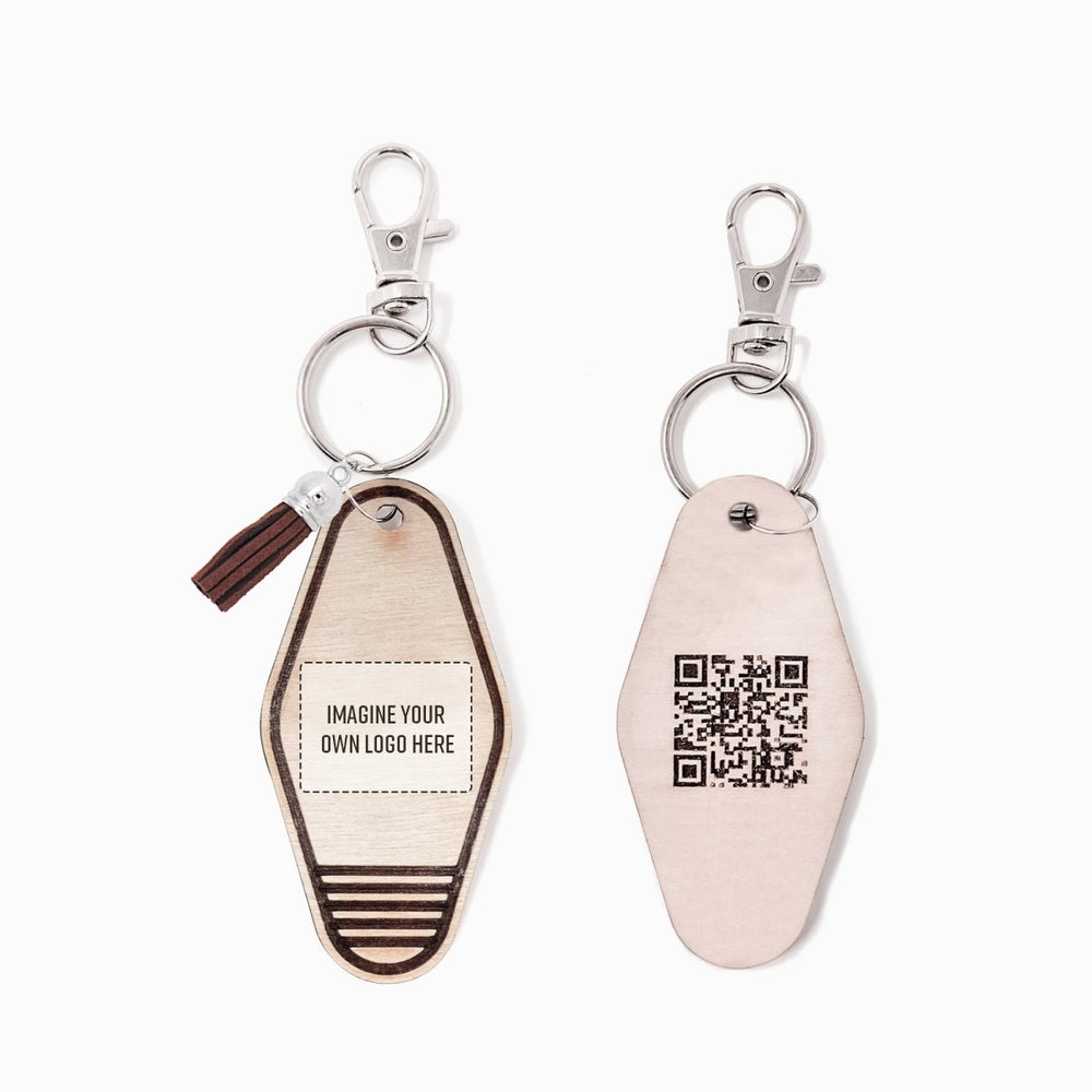 
                  
                    Personalized Business Rattan Keychain with QR Code - sonder and wolf
                  
                