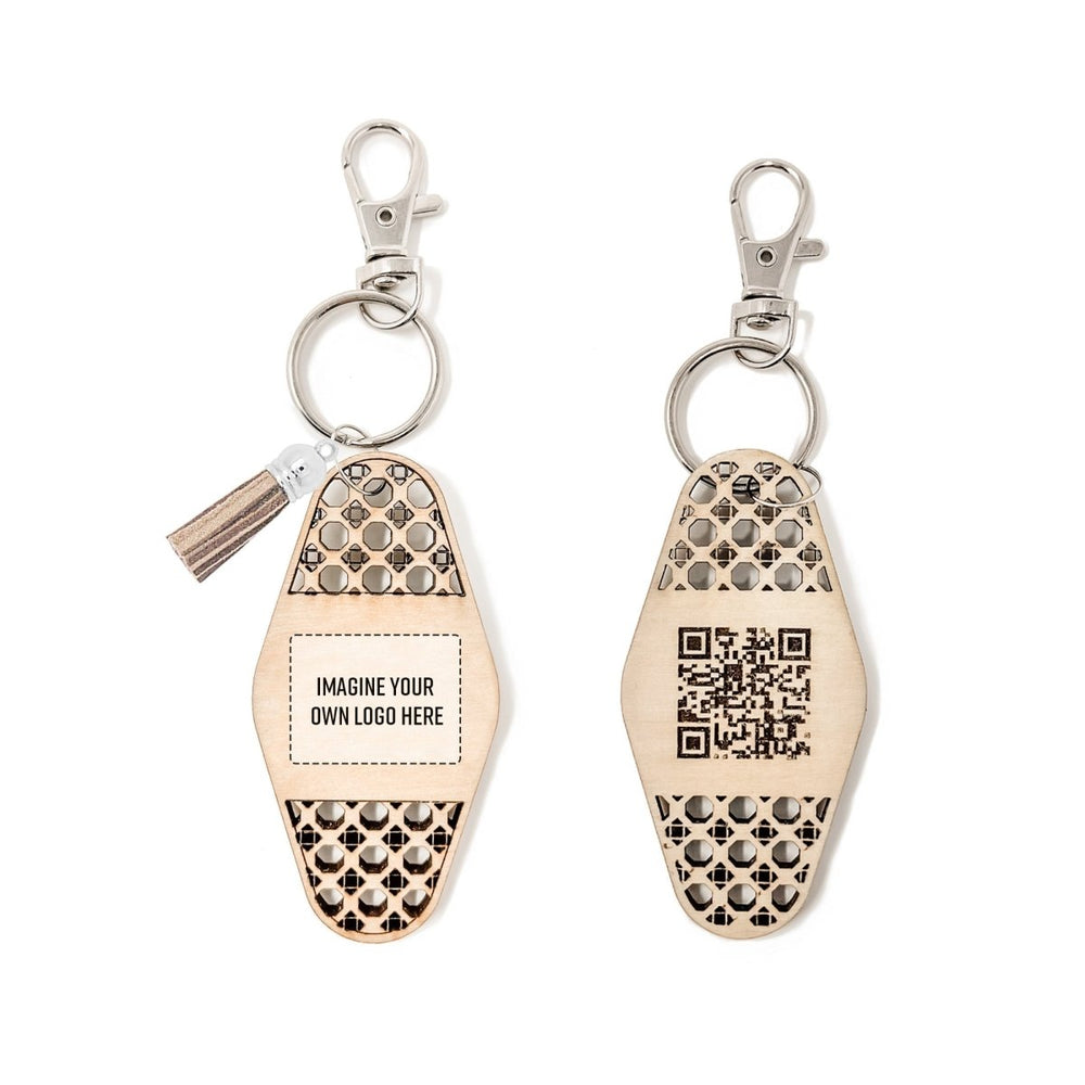 
                  
                    Personalized Business Rattan Keychain with QR Code - sonder and wolf
                  
                