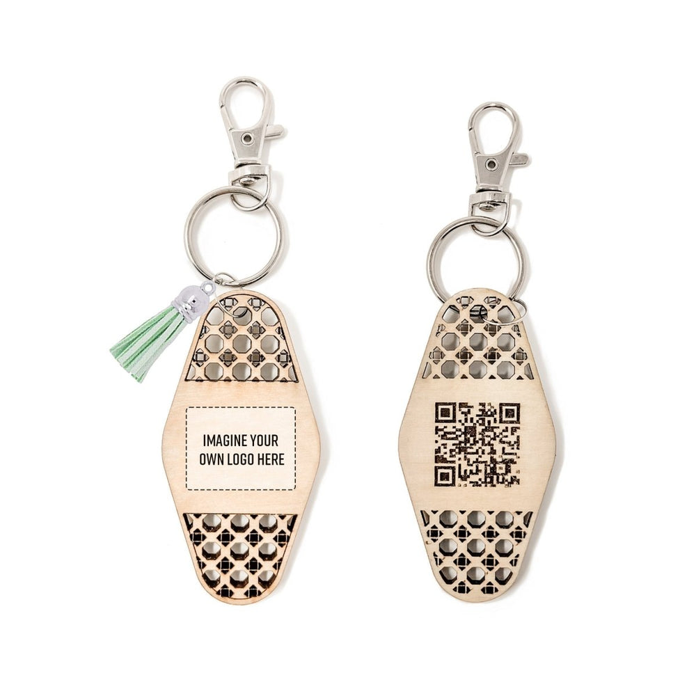 
                  
                    Personalized Business Rattan Keychain with QR Code - sonder and wolf
                  
                