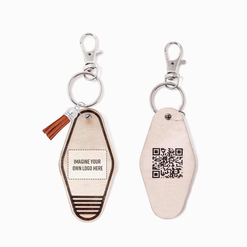 
                  
                    Personalized Business Rattan Keychain with QR Code - sonder and wolf
                  
                