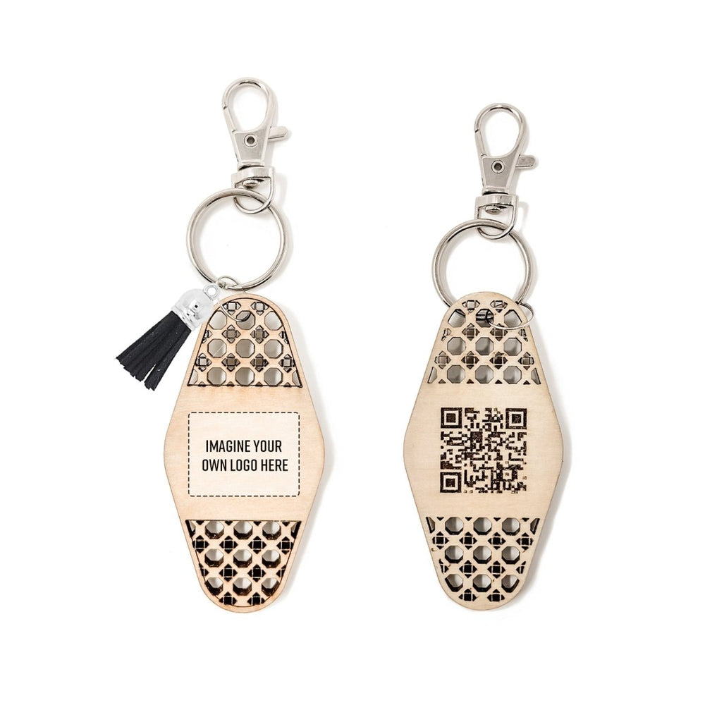 
                  
                    Personalized Business Rattan Keychain with QR Code - sonder and wolf
                  
                
