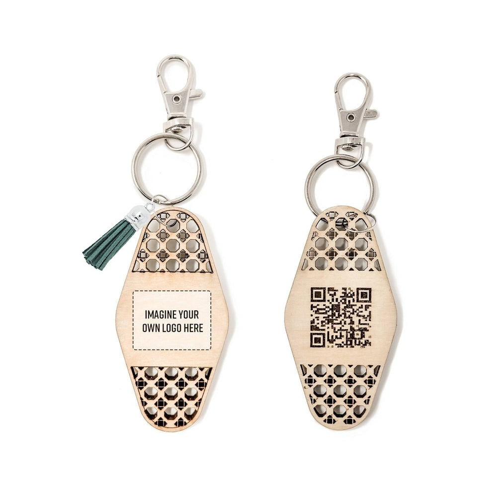 
                  
                    Personalized Business Rattan Keychain with QR Code - sonder and wolf
                  
                