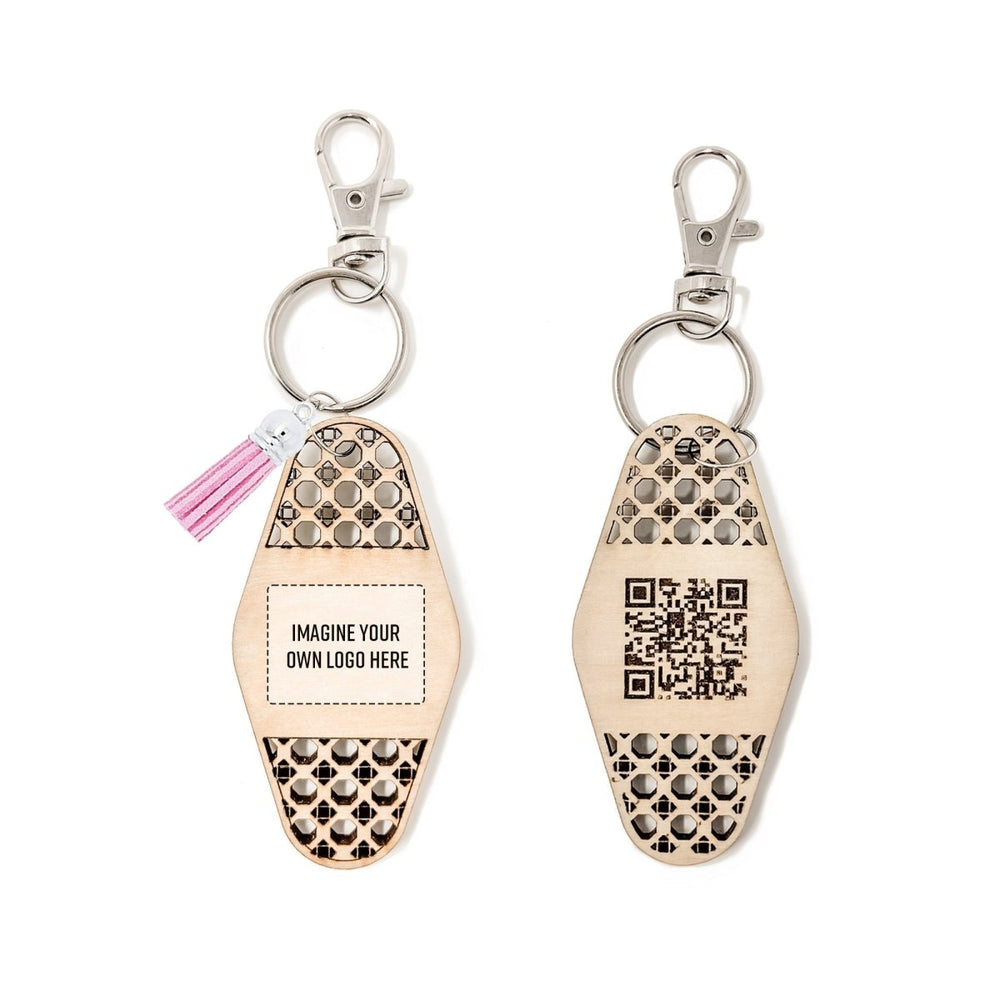 
                  
                    Personalized Business Rattan Keychain with QR Code - sonder and wolf
                  
                