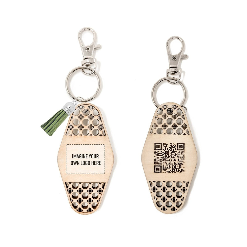 
                  
                    Personalized Business Rattan Keychain with QR Code - sonder and wolf
                  
                