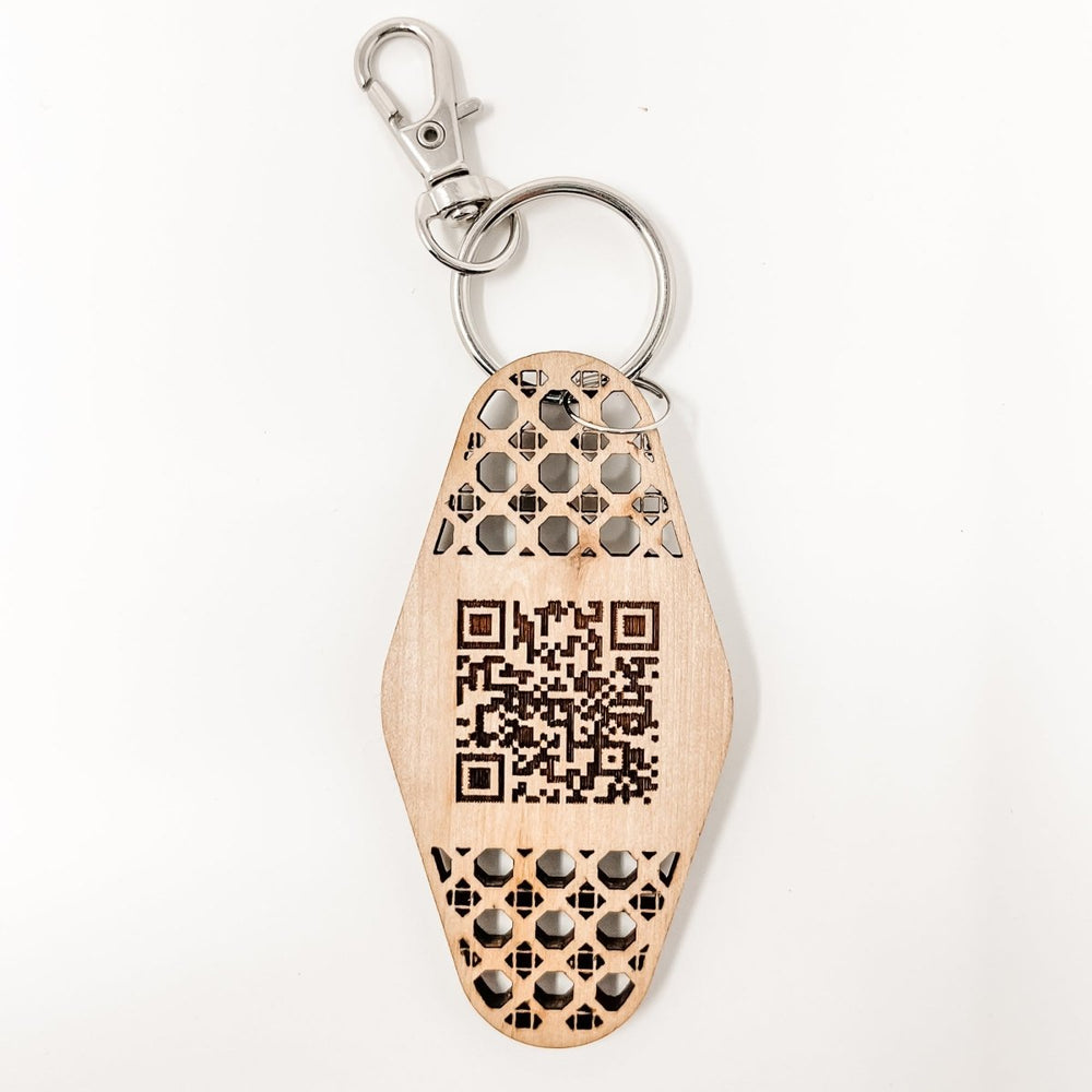 
                  
                    Personalized Business Rattan Keychain with QR Code - sonder and wolf
                  
                