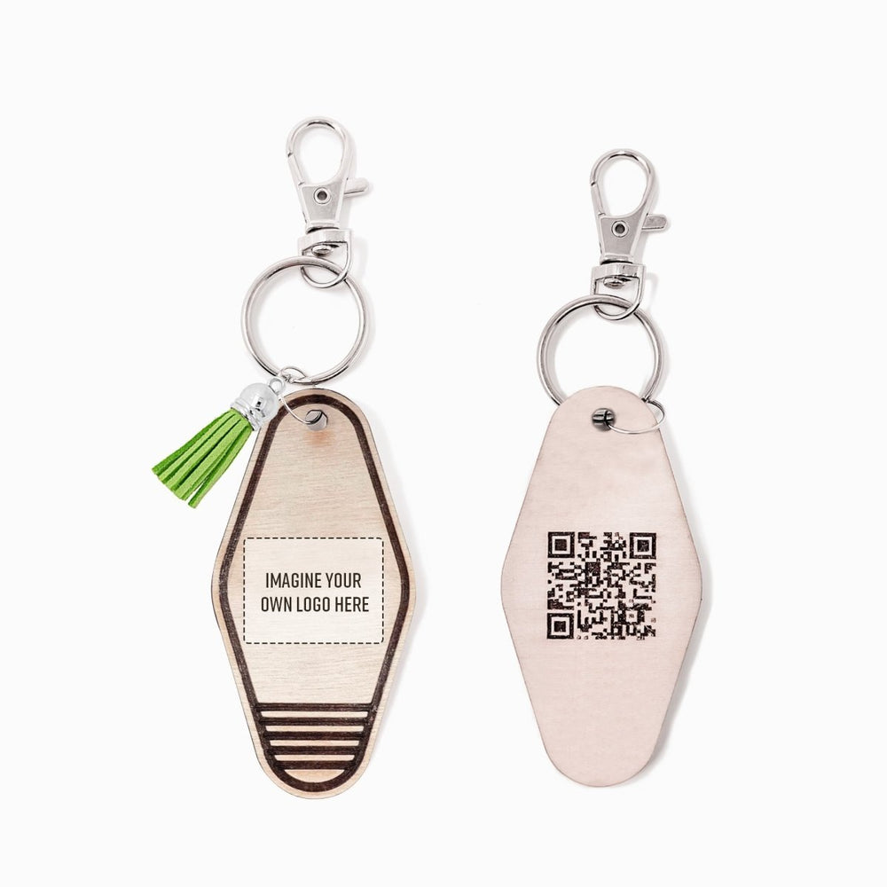 
                  
                    Personalized Business Rattan Keychain with QR Code - sonder and wolf
                  
                