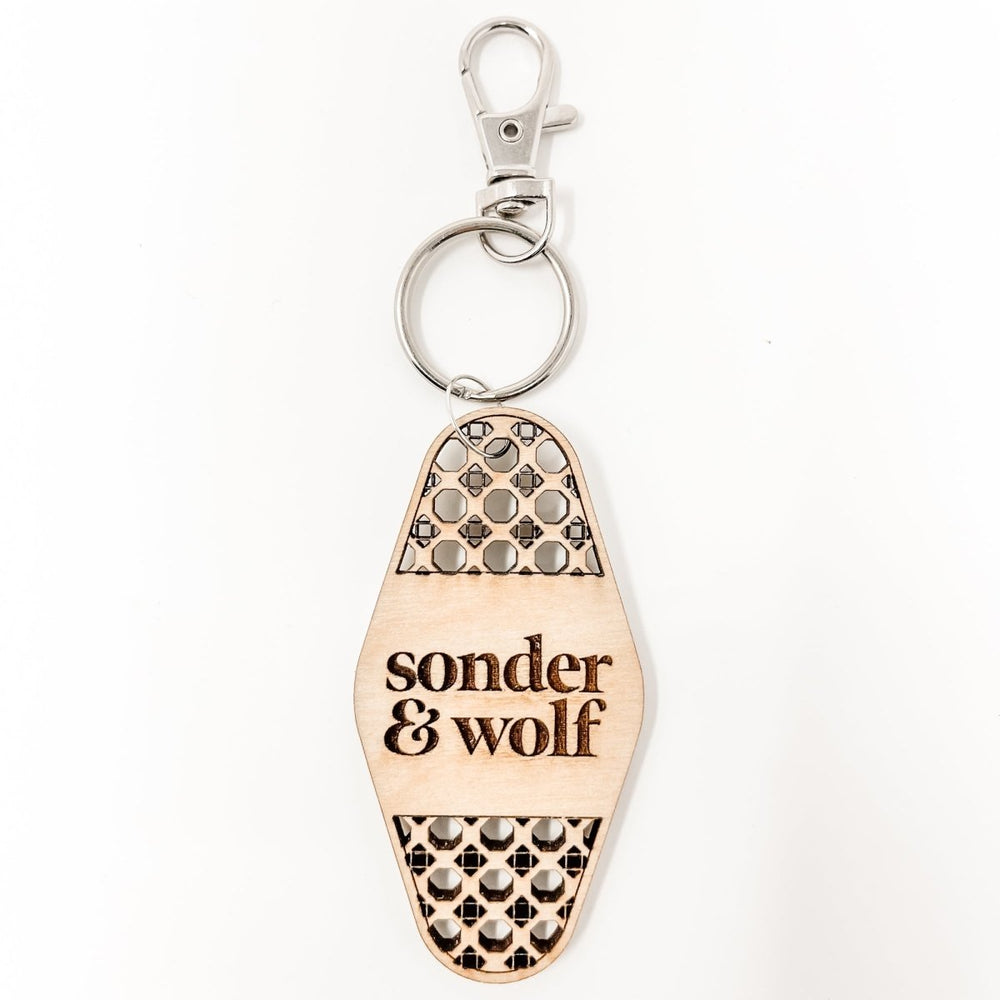 
                  
                    Personalized Business Rattan Keychain with QR Code - sonder and wolf
                  
                