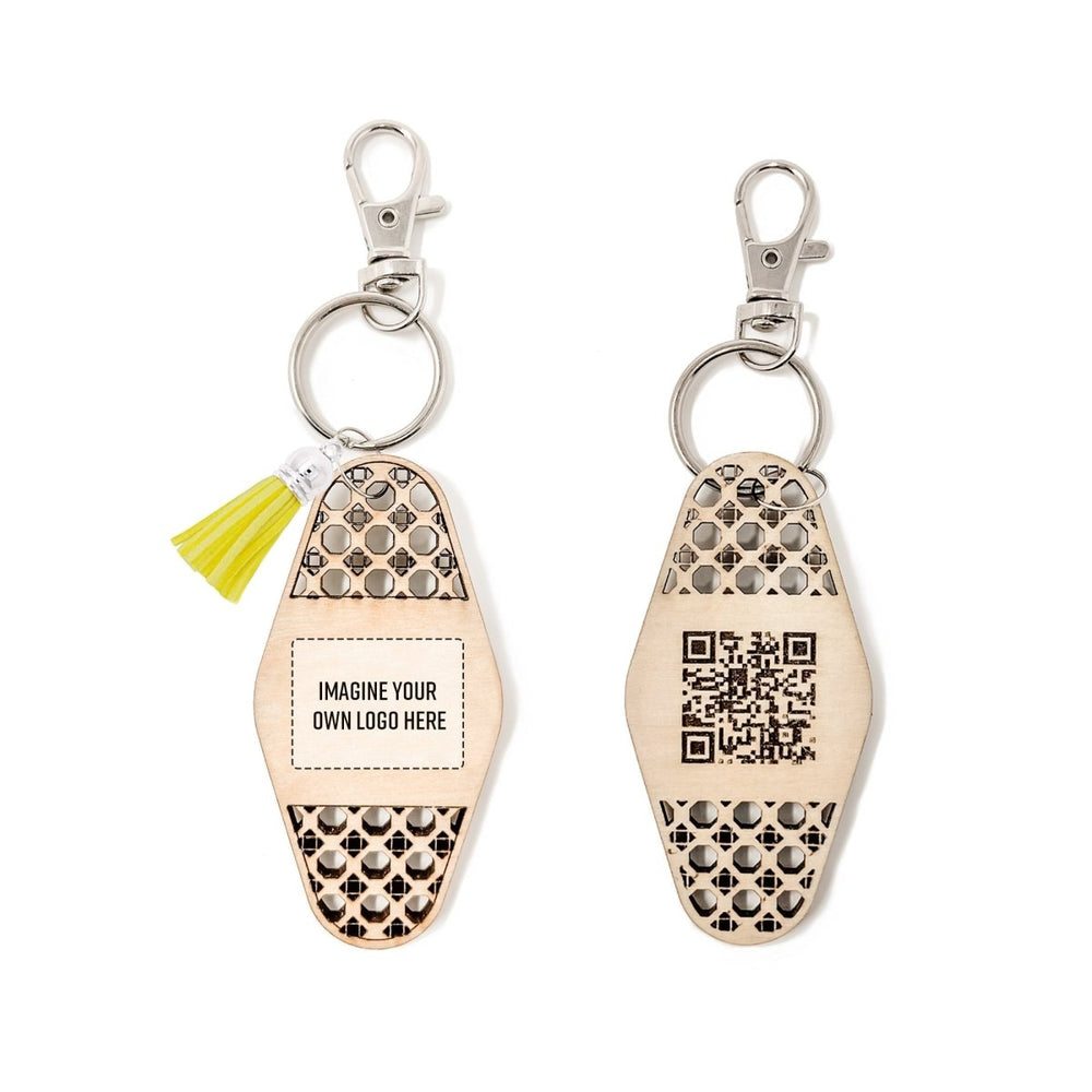 
                  
                    Personalized Business Rattan Keychain with QR Code - sonder and wolf
                  
                