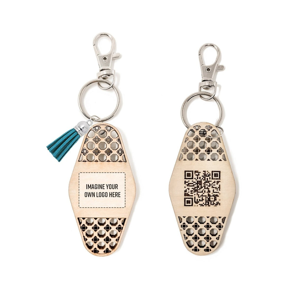
                  
                    Personalized Business Rattan Keychain with QR Code - sonder and wolf
                  
                