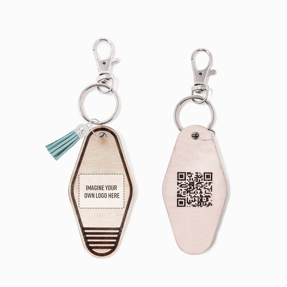
                  
                    Personalized Business Rattan Keychain with QR Code - sonder and wolf
                  
                
